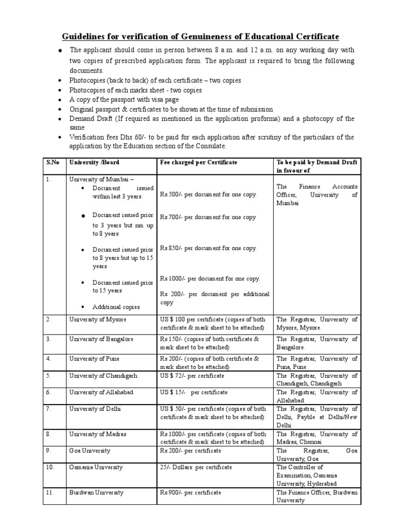 Guidelines For Verification of Genuineness of Educational Certificate | PDF