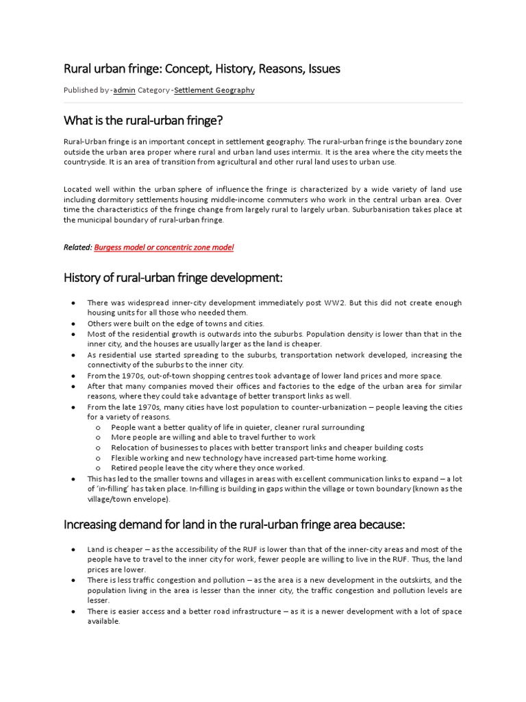 Rural Urban Fringe Pdf Urban Sprawl Suburb