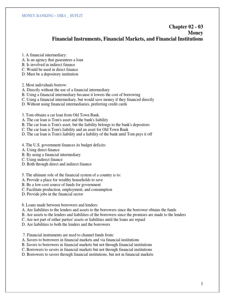Money Banking MCQ 23 PDF Money Supply Stock Market