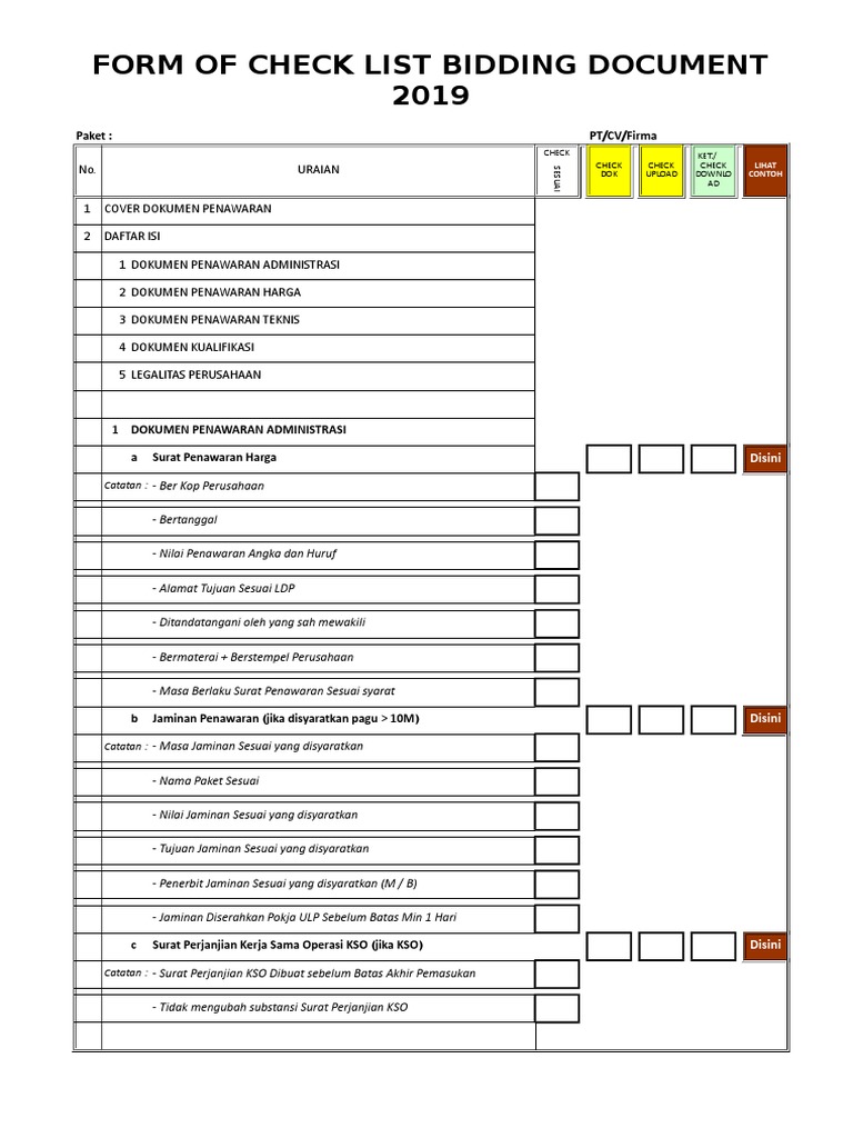 Dokumen Checklist Bidding Tender | PDF