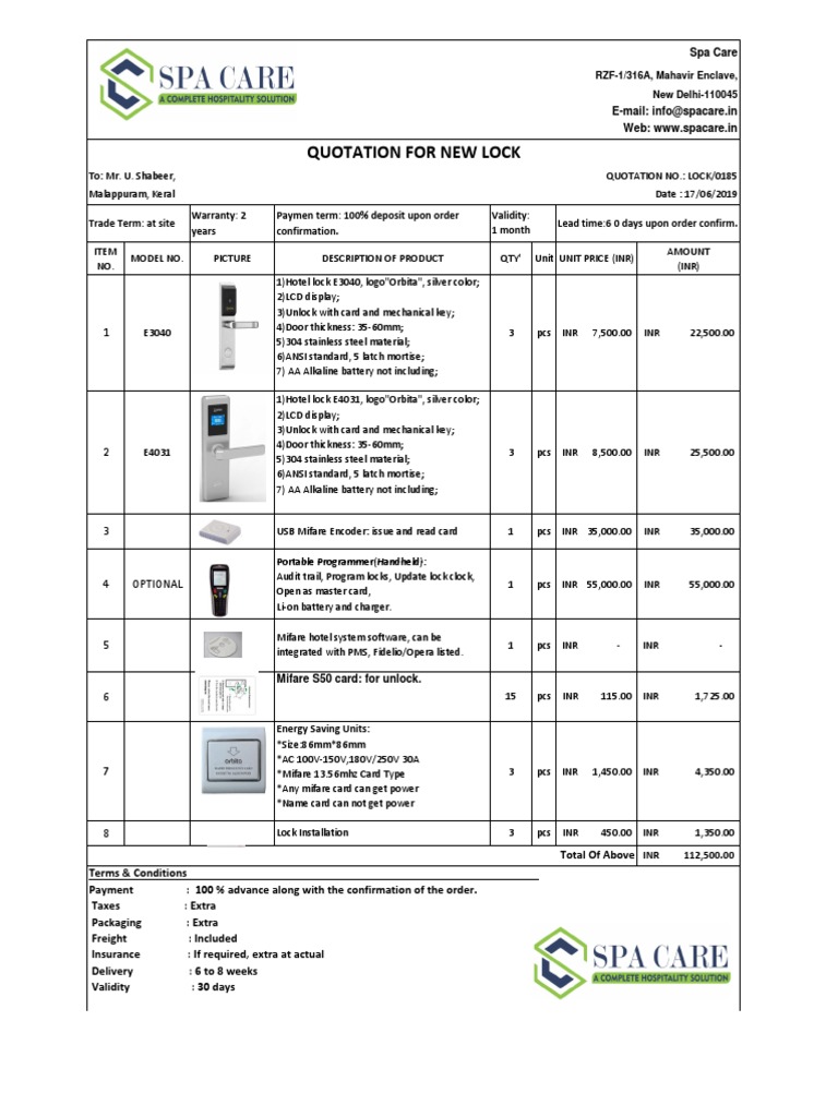 Quotation For Lock-Kerala PDF | PDF | Personal Computers | Computing