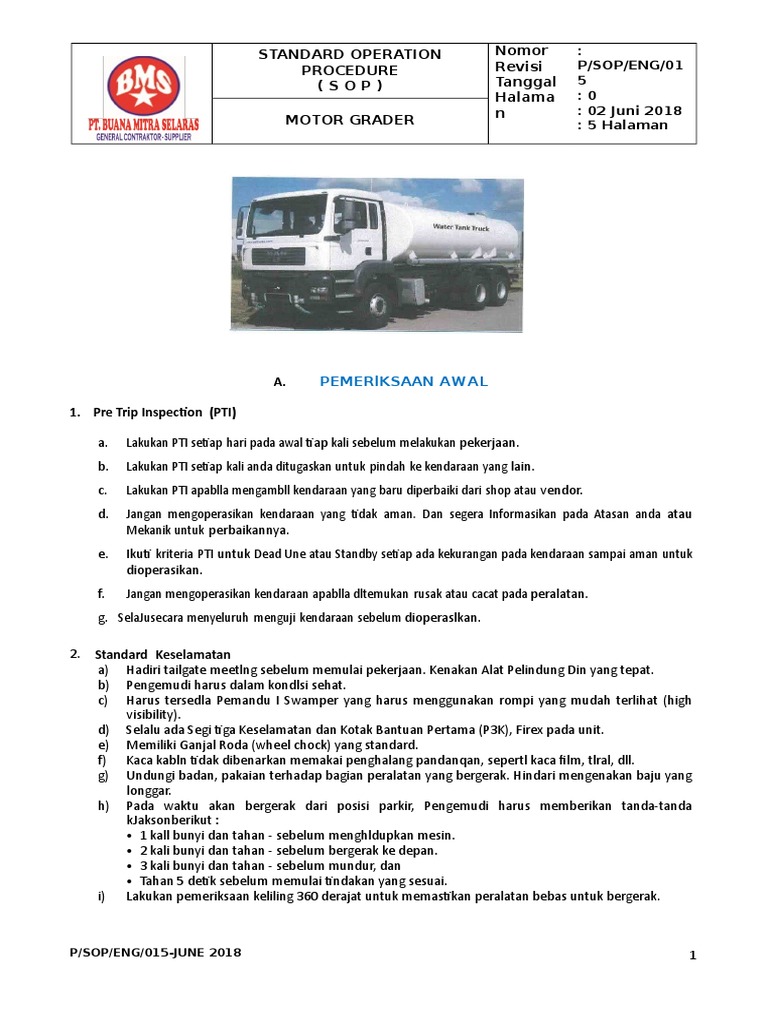 SOP Pengoperasian Kendaraan Berat | PDF