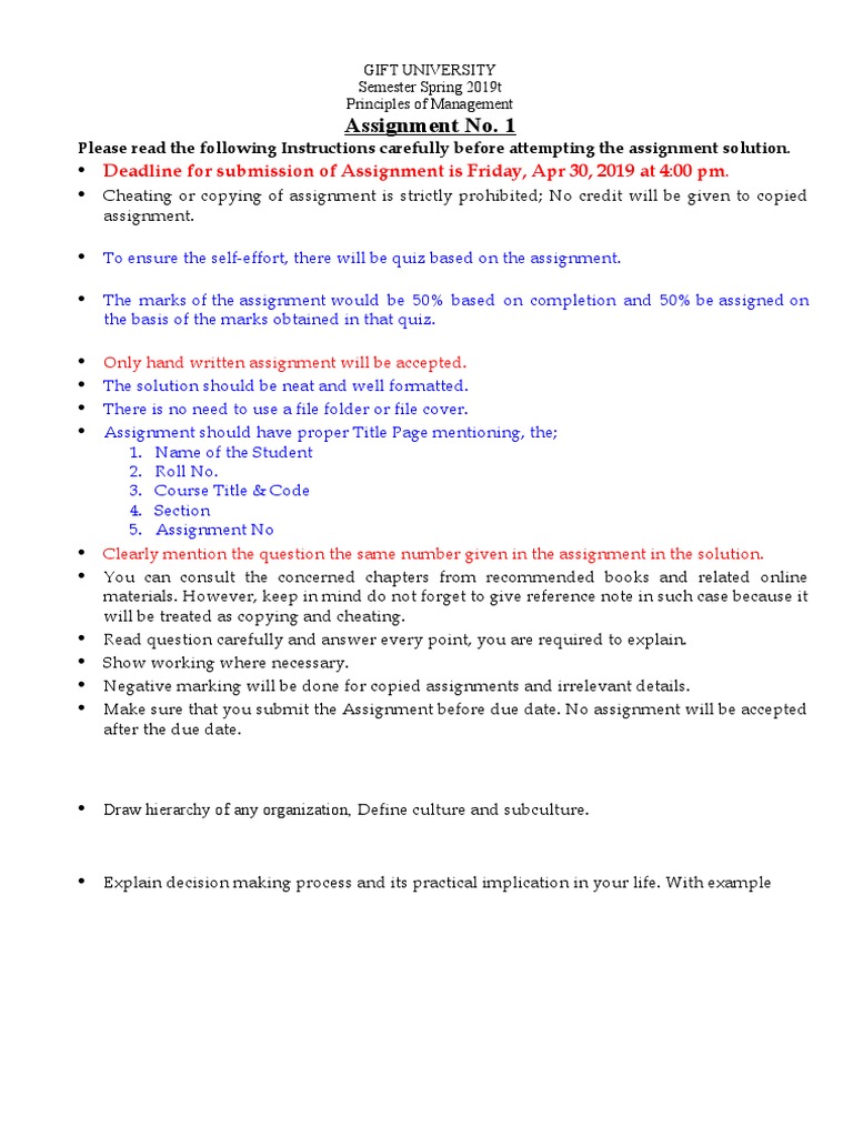 Assignment No 1 | PDF | Self-Improvement