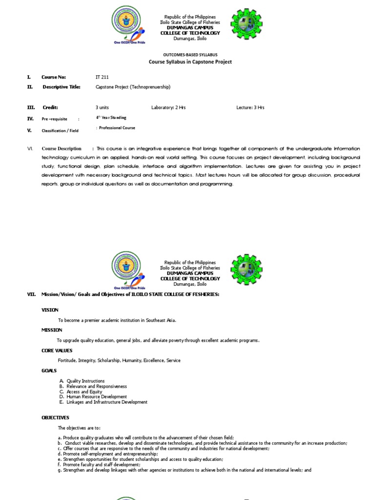 Syllabus in Capstone Project PDF Information Technology Information