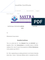 SASTRA - Bonafide Certificate