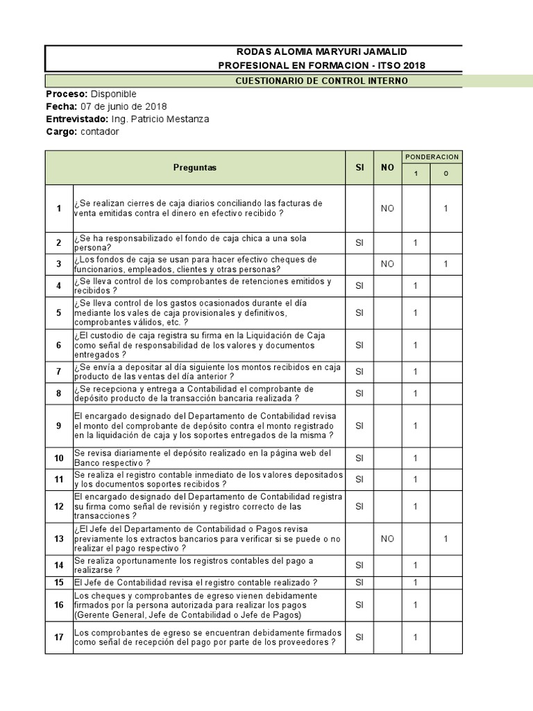 Cuestionario de Control Interno 2018 | PDF | Valoración empresarial ...