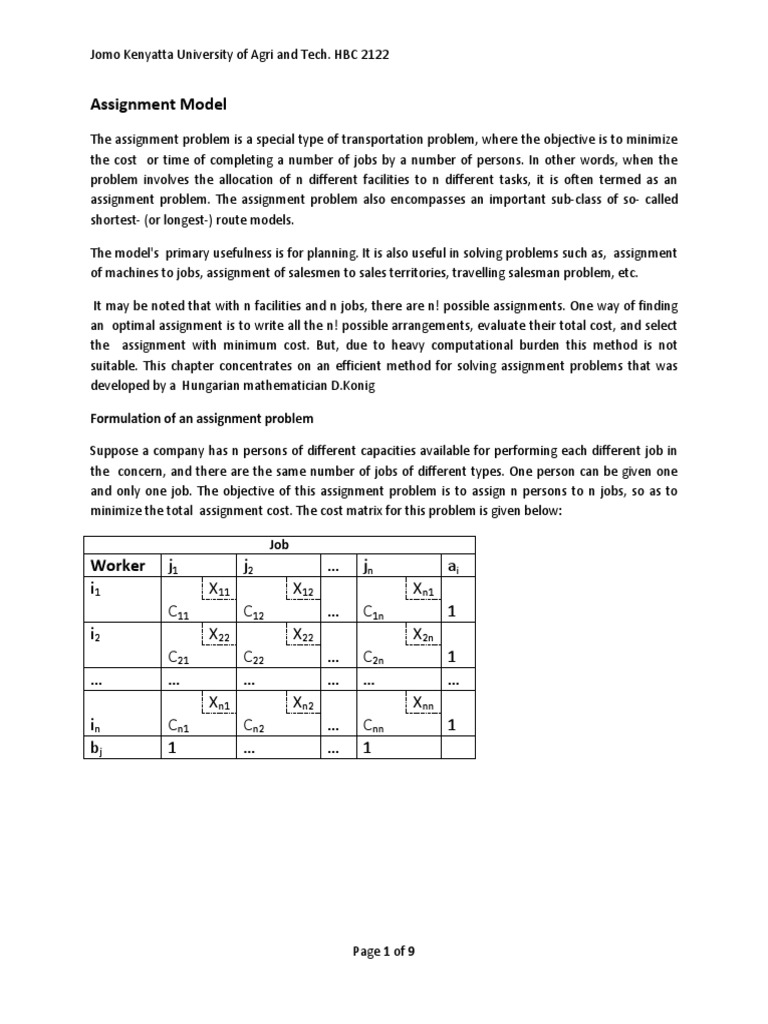 Assignment Model | PDF | Mathematical Optimization | Algorithms