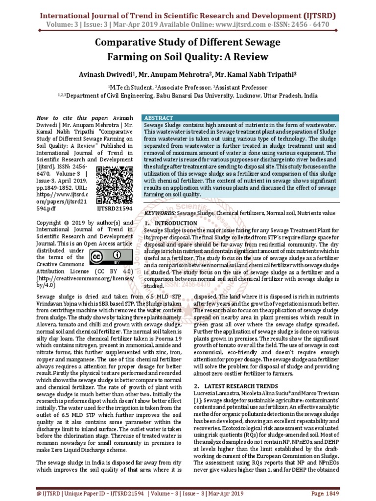 Comparative Study of Different Sewage Farming On Soil Quality A Review ...