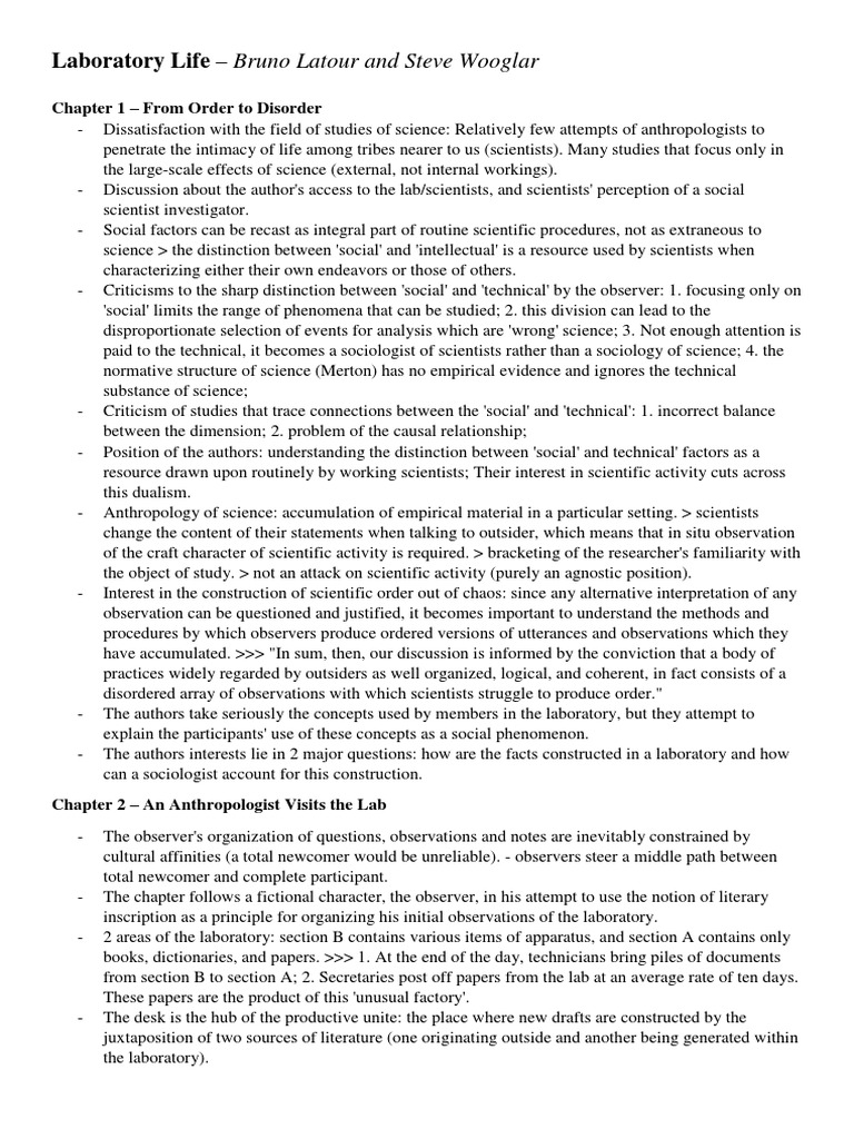 Laboratory Life Bruno Latour and Steve Wooglar Chapter 1 From
