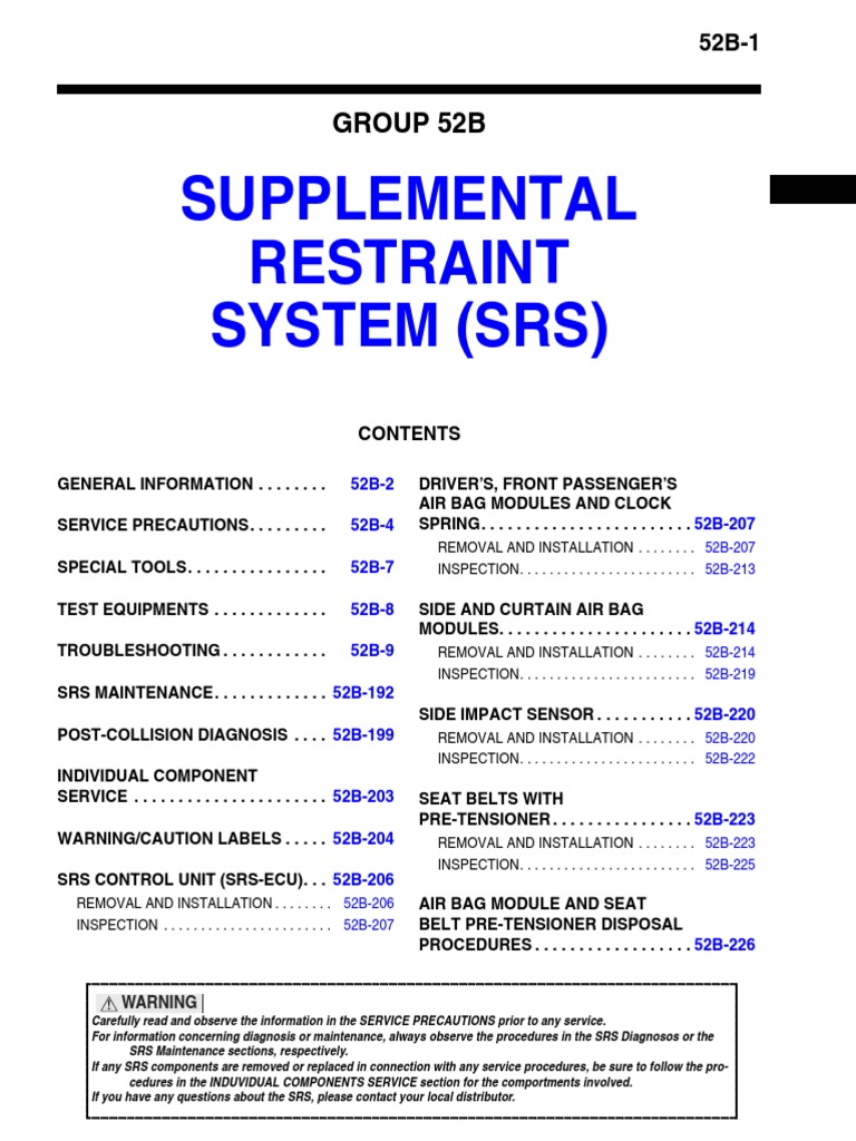 SRS System Manual: Service & Safety | PDF | Airbag | Seat Belt
