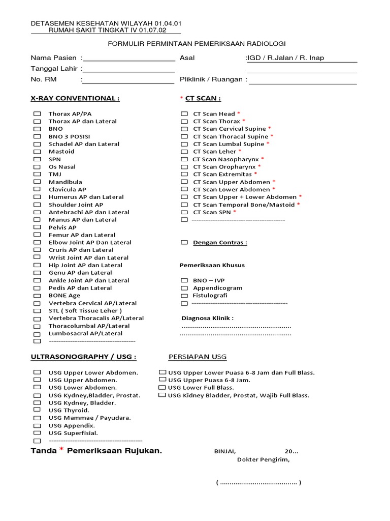 Formulir Permintaan Pemeriksaan Radiologi | PDF | Sains & Matematika