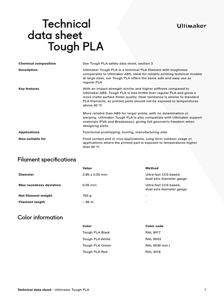 Ultimaker Tough PLA Data Sheet | PDF | Differential Scanning ...