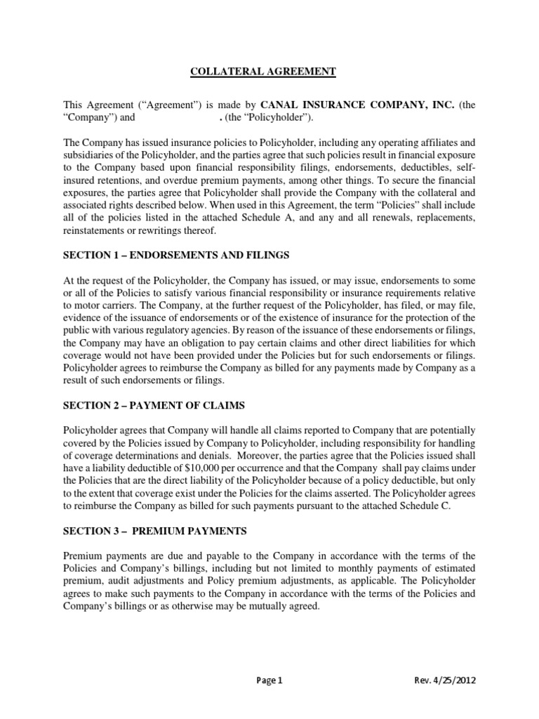 Collateral Agreement for Insurance Policies | PDF | Security Interest ...
