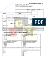 Prueba Final Unidad 1 Matematica 4° Fila A