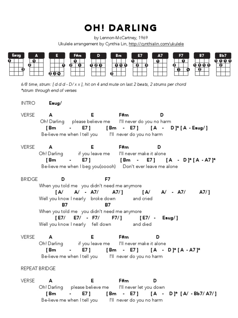 Oh Darling Ukulele Chord Chart Pdf Song Structure Songs
