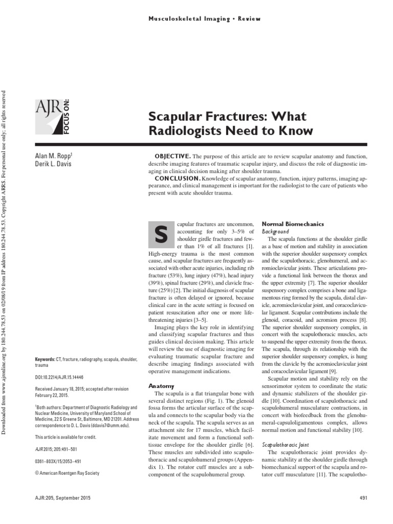 Scapular Fractures: What Radiologists Need To Know: Alan M. Ropp Derik ...