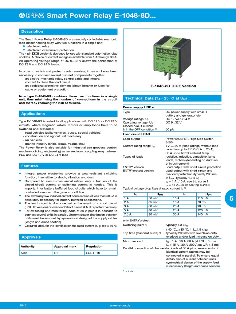 Smart Power Relay E-1048-8D Overview | PDF | Relay | Direct Current