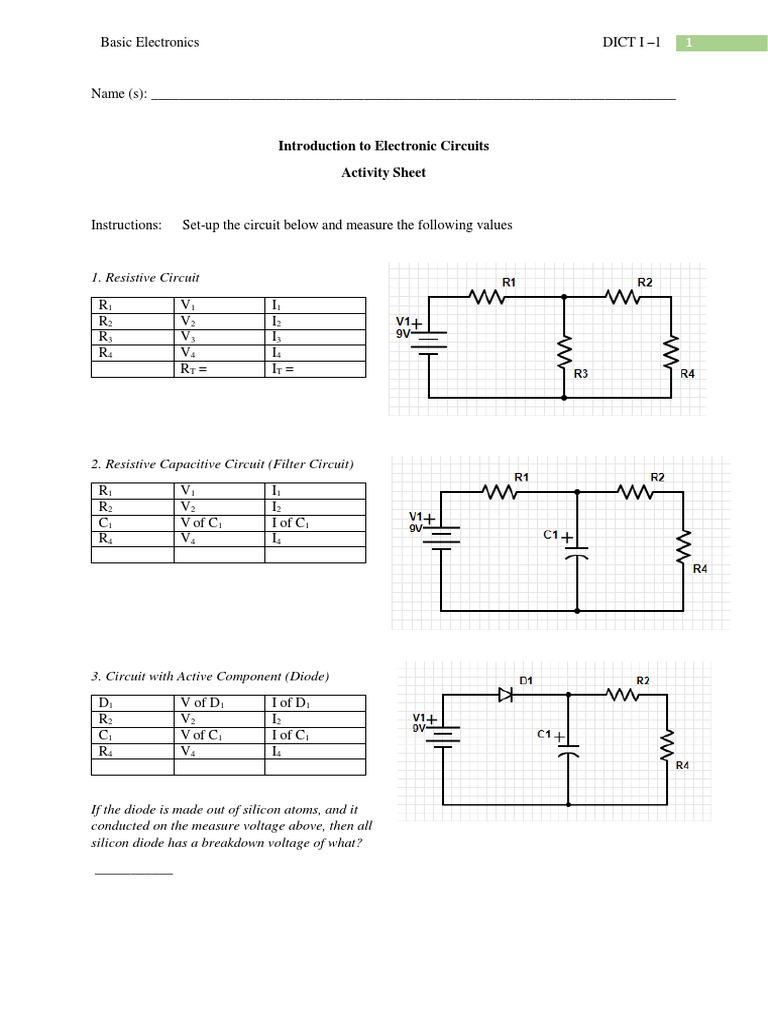 Introduction To Electronic Circuits Activity Sheet | PDF | Electronic ...