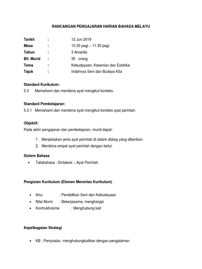 Rph Bm Tahun 3 Minggu 1 Ayat Perintah Pdf