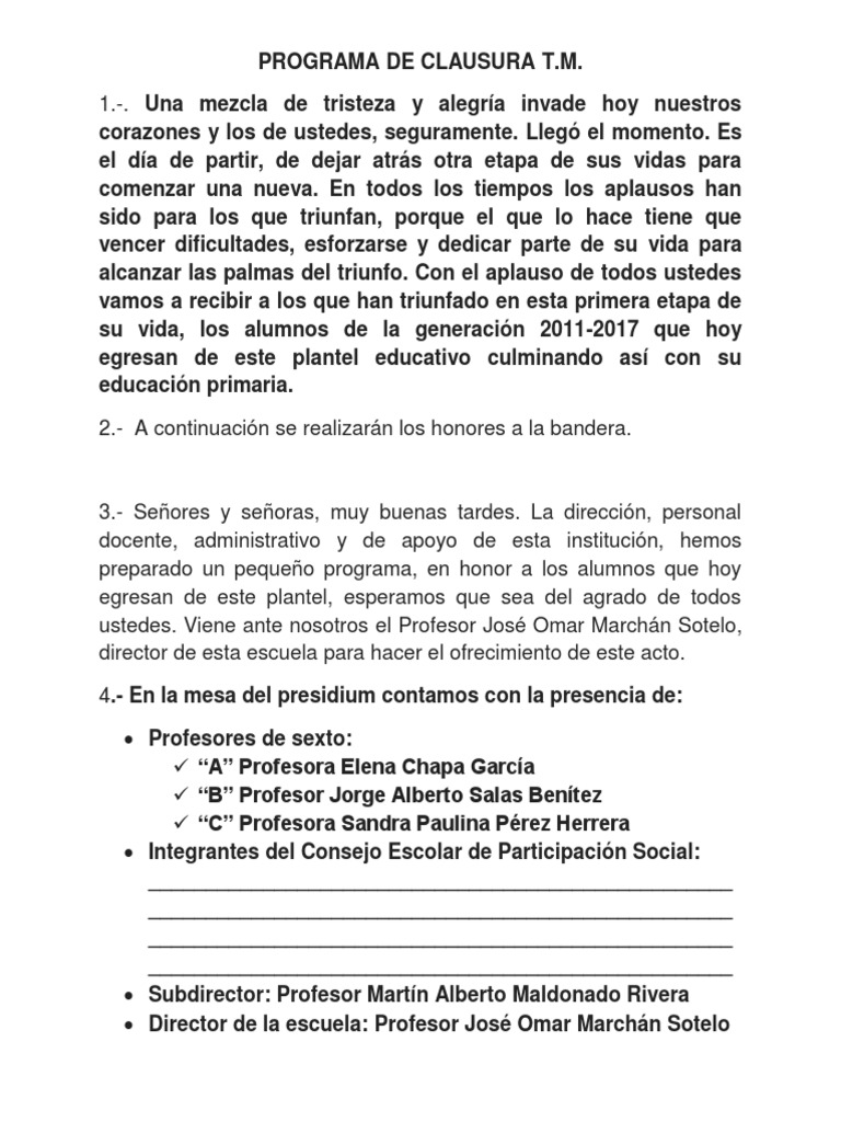 Programa de Clausura 6° Grado 2017 | PDF | Maestros | Estudiantes