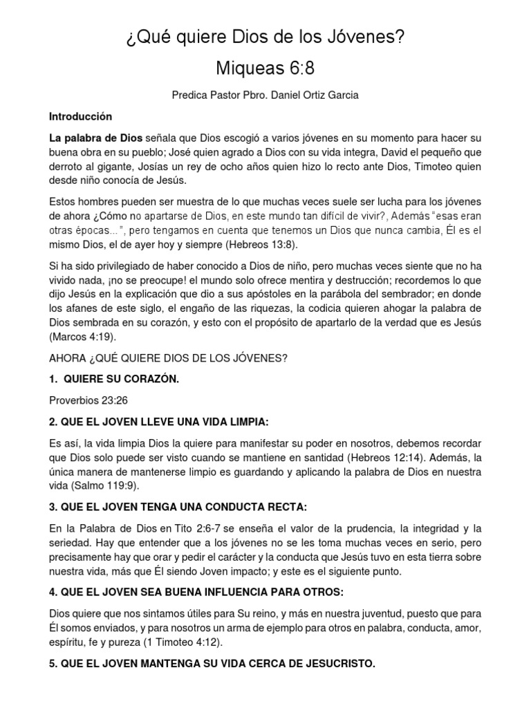 Lo que Dios espera de los jóvenes | PDF | Oración | Fe