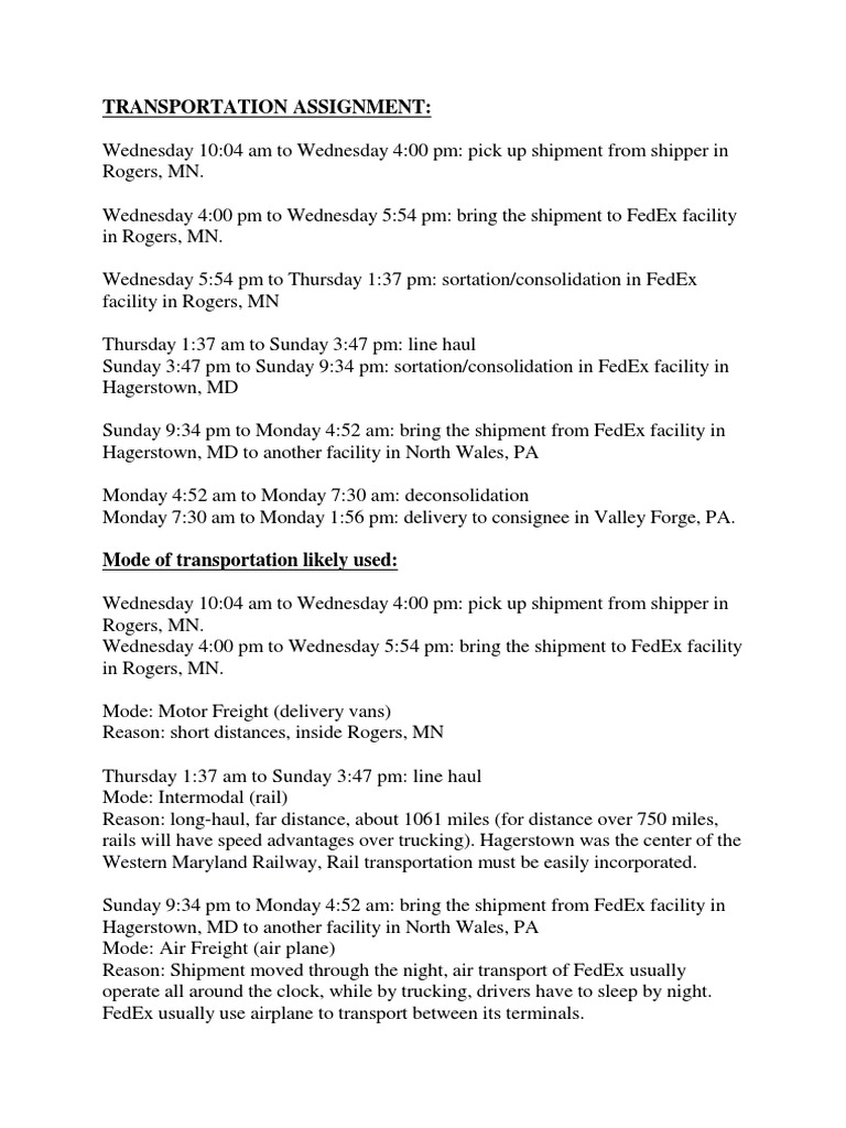 Transportation Assignment | Cargo | Freight Transport