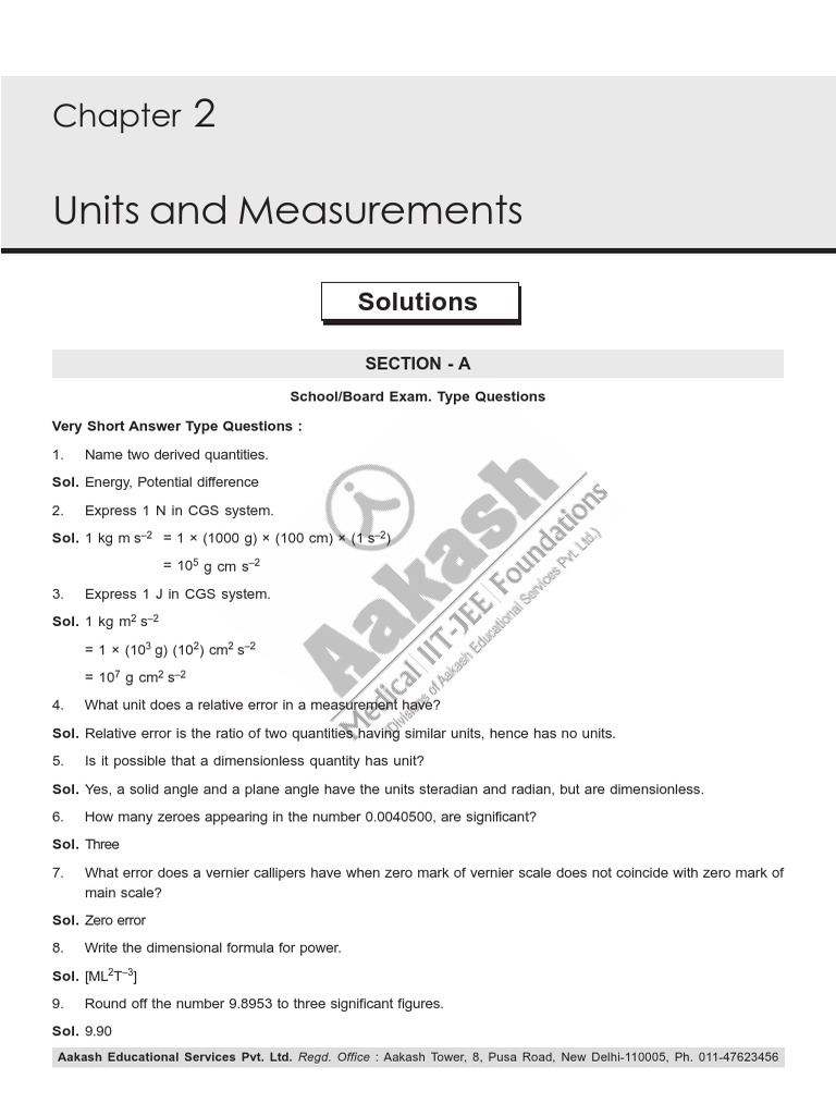 Units and Measurements Assignment Solutions | PDF | International ...