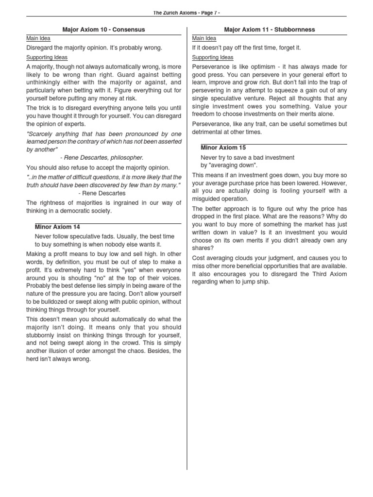 The Zurich Axioms 7 PDF Investing