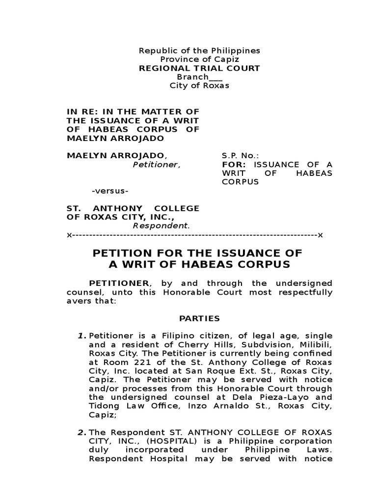 Petition for Writ of Habeas Corpus | PDF | Habeas Corpus | Judiciaries