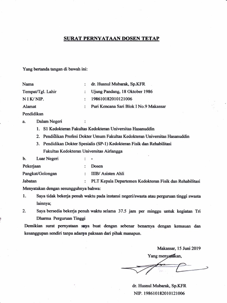 Surat Pernyataan Dosen Tetap | PDF