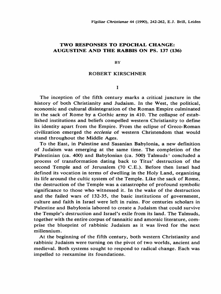 Two Responses To Epochal Change Augustine And The Rabbis On Ps 137 Midrash Old Testament