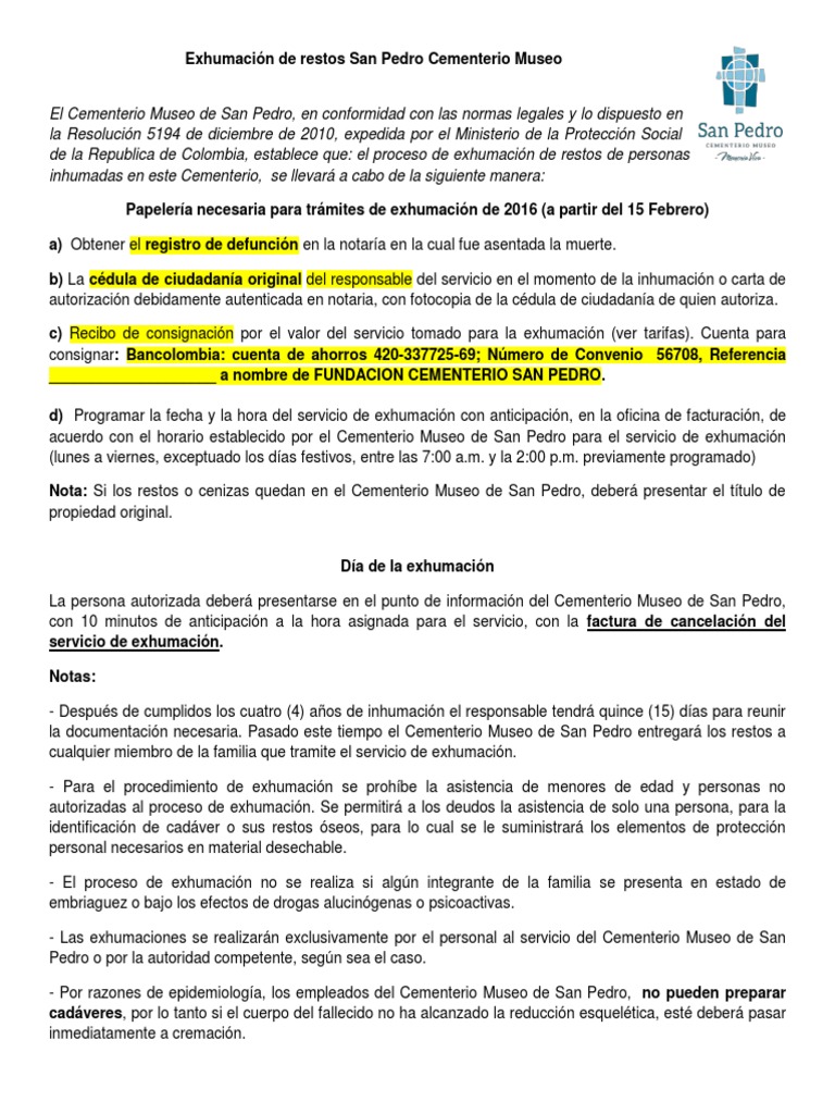 EXHUMACION | PDF | Funeral | Salón Funerario Y Crematorio