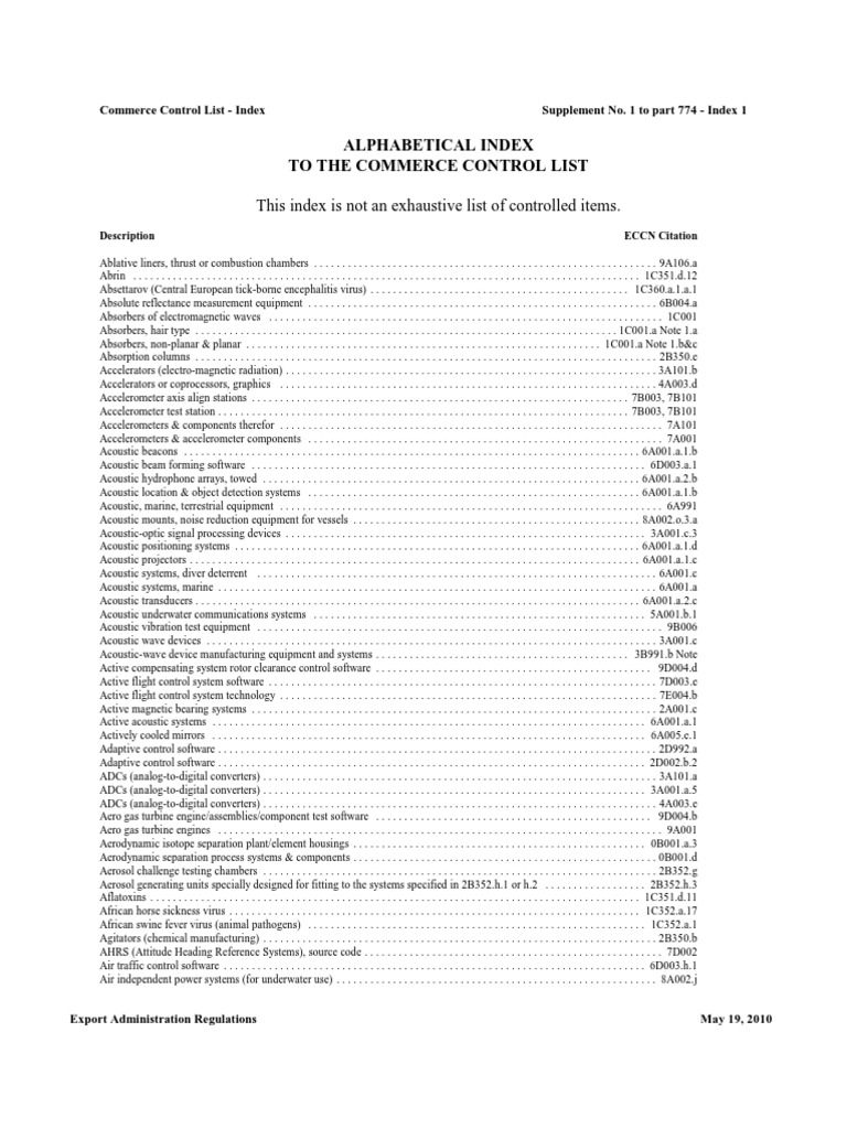 Commerce Control List Index Overview | PDF | Asynchronous Transfer Mode ...