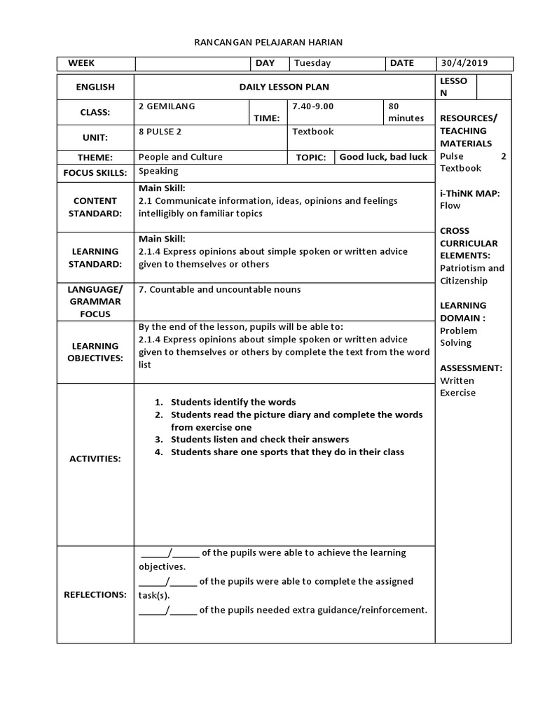Form 2 Pdf Lesson Plan Curriculum