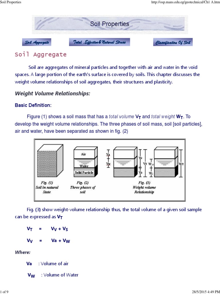 Soil Aggregate: Weight Volume Relationships | PDF | Soil | Physical ...