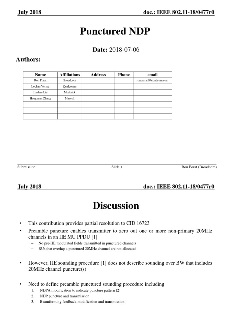 Preamble Punctured NDP Proposal | PDF | Ieee 802.11 | Broadcasting