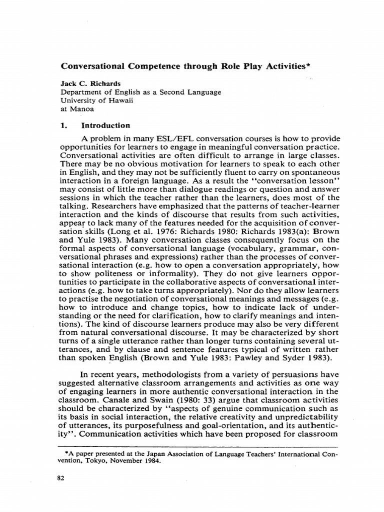 Enhancing Conversational Competence via Role Play | PDF | English As A ...
