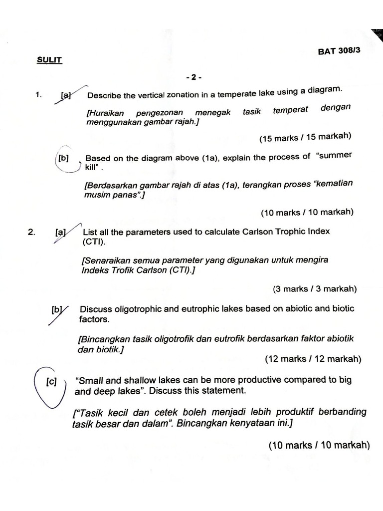BAT308 Limnology USM Examination Paper Academic Session 2017 - 2018 | PDF