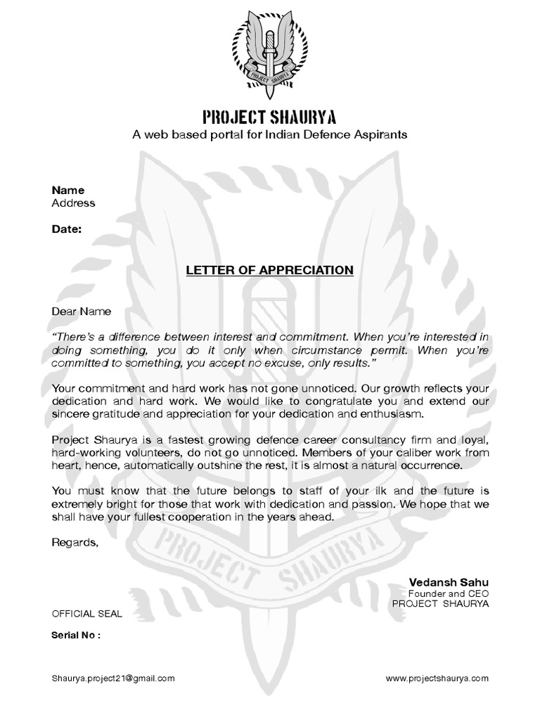 Letter of Appreciation | PDF