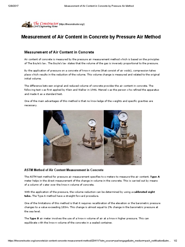 Measurement of Air Content in Concrete by Pressure Air Method PDF