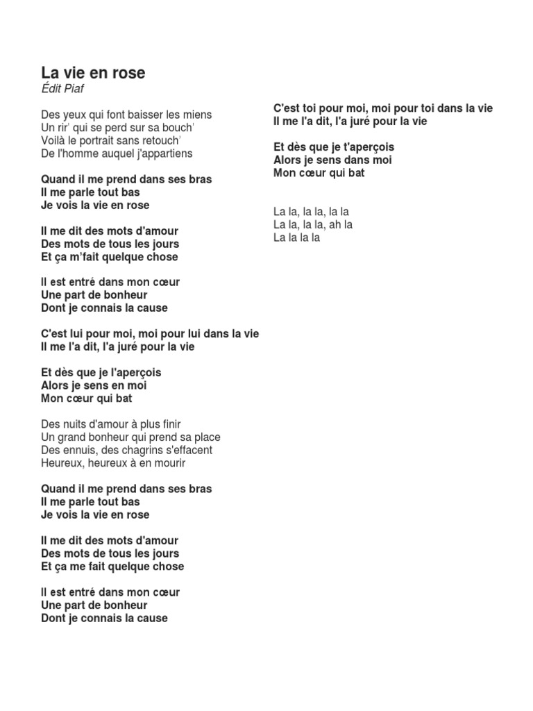 La Vie En La Rose Letra
