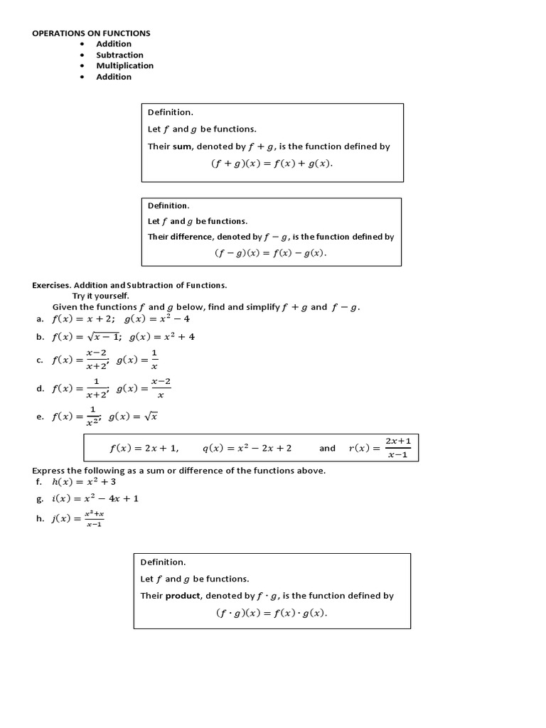 Operations of Functions and Composition of Functions PDF PDF