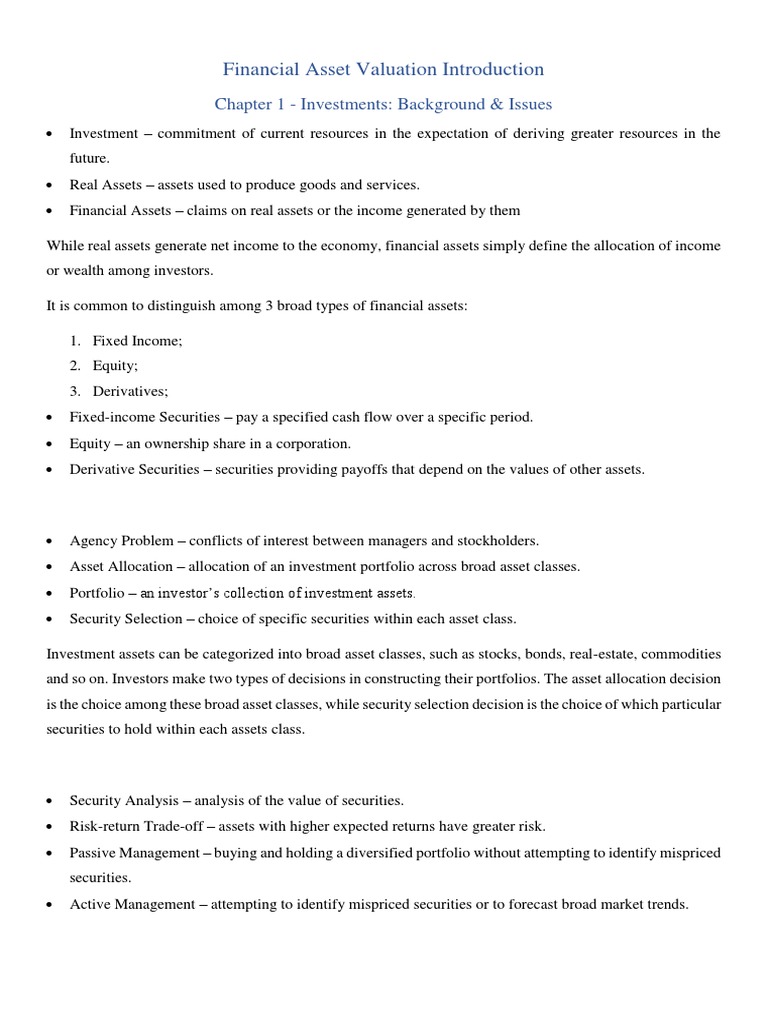 Financial Asset Valuation Introduction | PDF | Repurchase Agreement ...