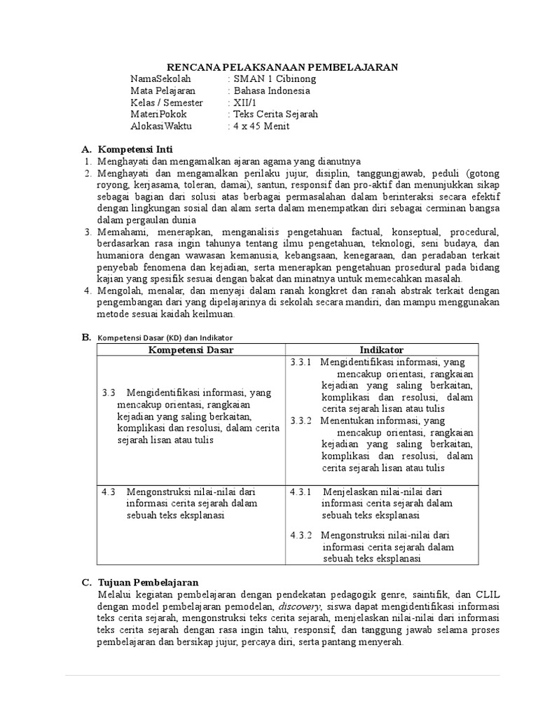 Rpp Kd 3 3 Cerita Sejarah Pdf