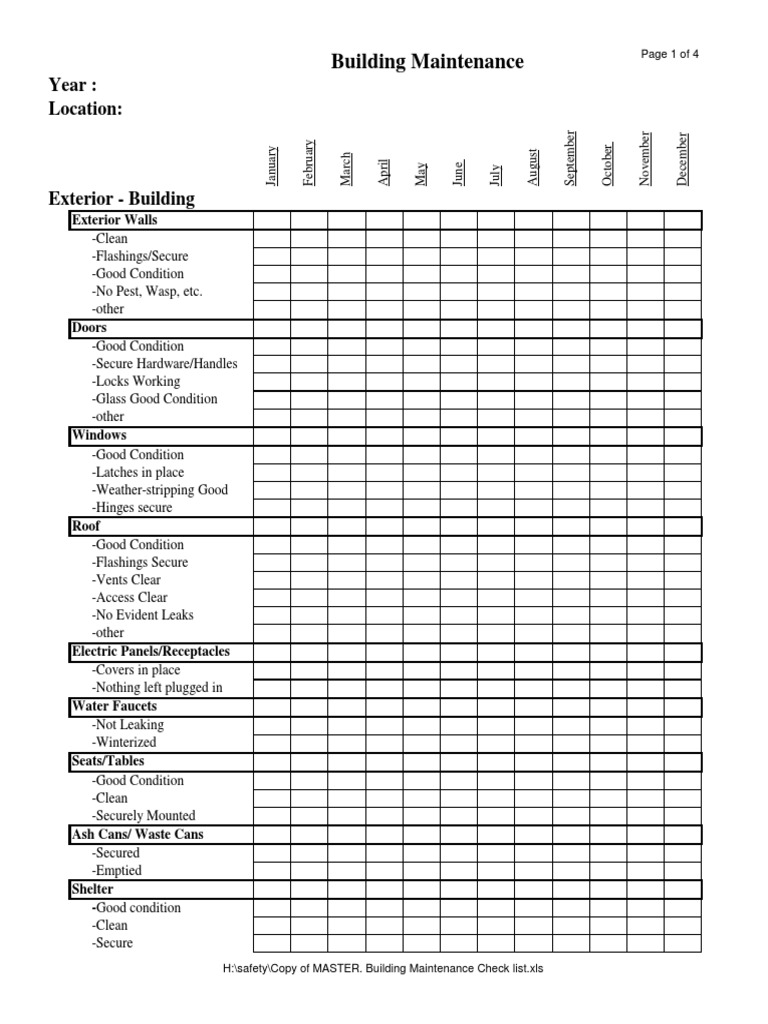 Building Maintenance Checklist PDF Format Template Download Building