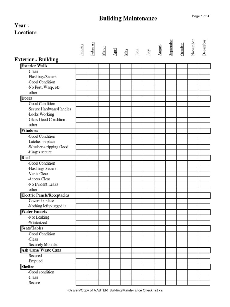 Building Maintenance Checklist PDF Format Template Download | PDF | Building  Engineering | Nature