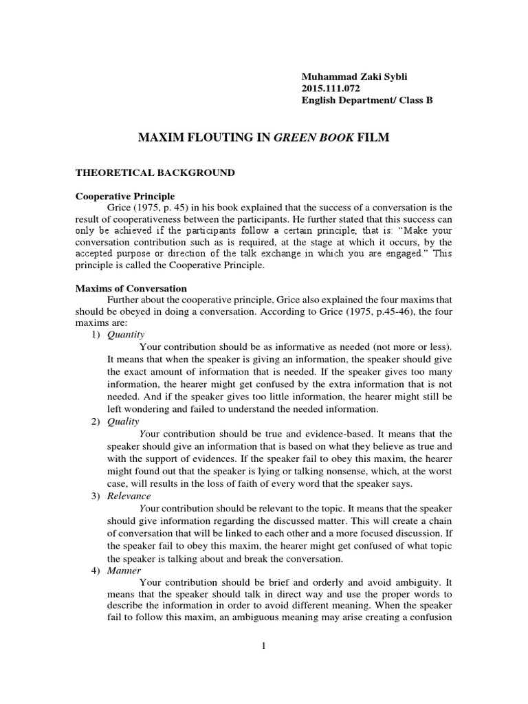 Flouting Maxims in Green Book Film | PDF | Linguistics | Cognitive Science