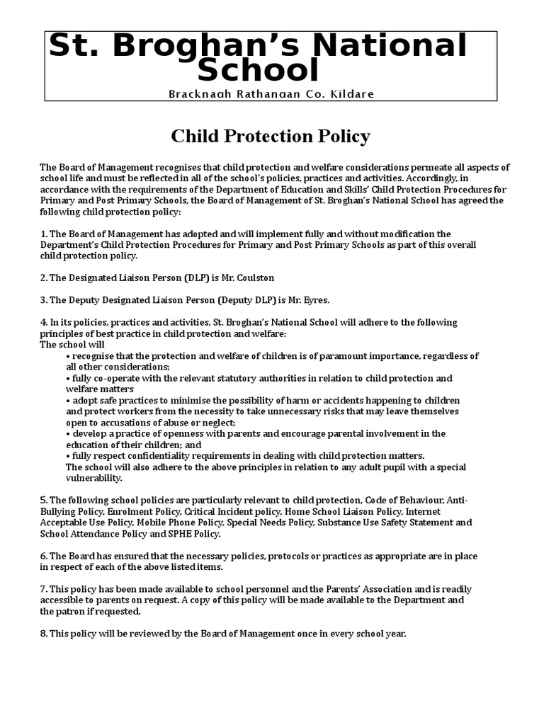 Child Protection Policy for St. Broghan’s N.S. | PDF | Child Protection ...