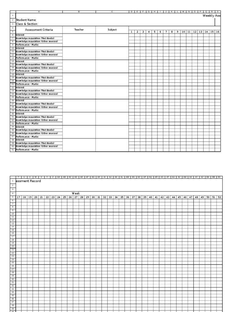 Teacher Student Assessment Sheet Download Free Pdf Learning