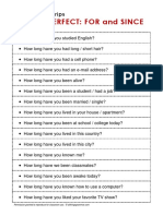 Present Perfect: For and Since: 16 Question Strips